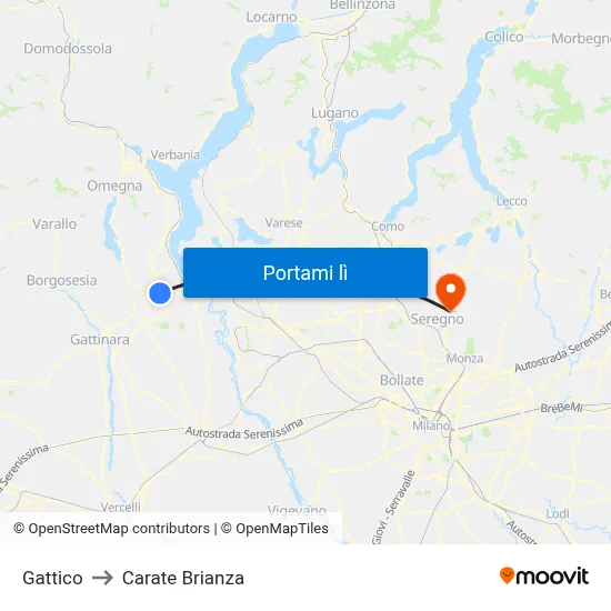 Gattico to Carate Brianza map