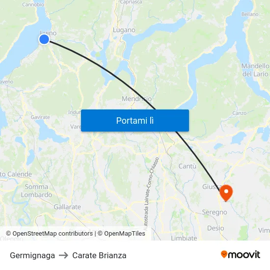 Germignaga to Carate Brianza map