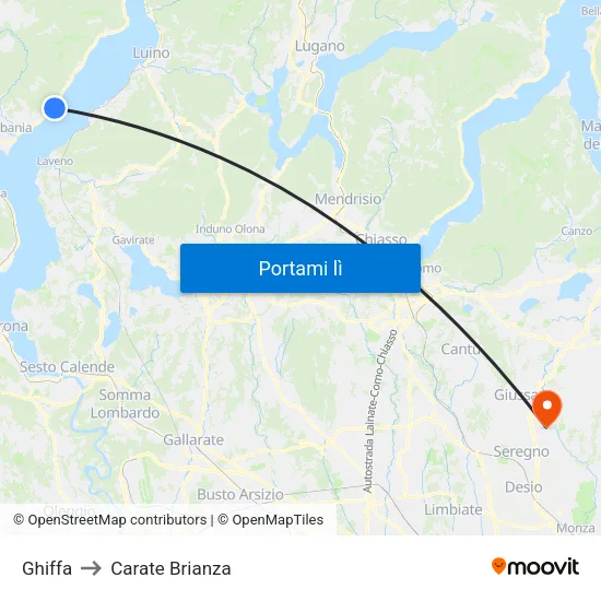 Ghiffa to Carate Brianza map