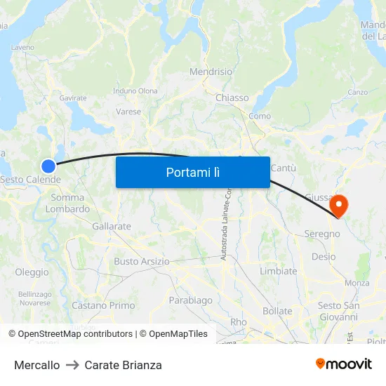 Mercallo to Carate Brianza map