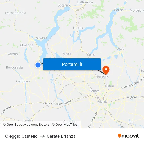 Oleggio Castello to Carate Brianza map