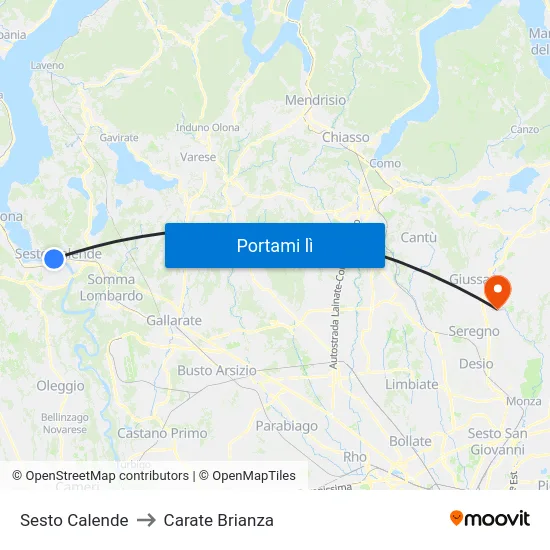 Sesto Calende to Carate Brianza map
