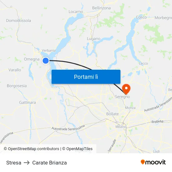 Stresa to Carate Brianza map