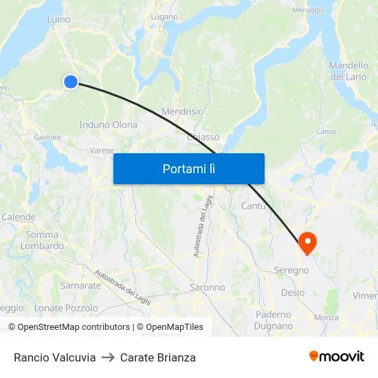 Rancio Valcuvia to Carate Brianza map