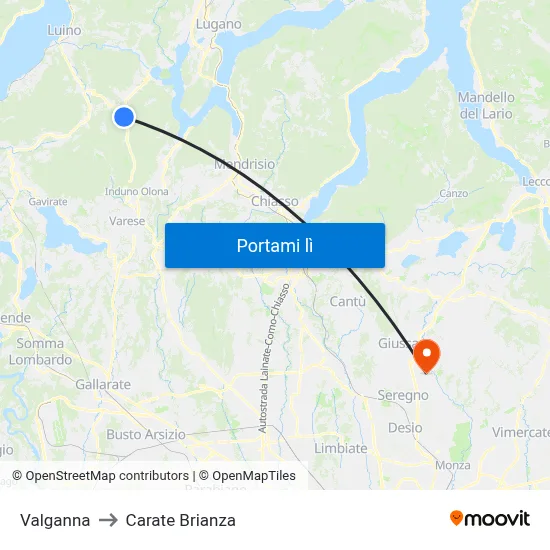 Valganna to Carate Brianza map