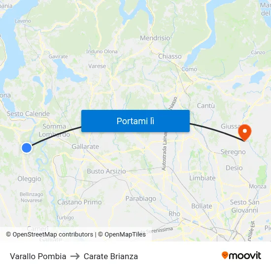 Varallo Pombia to Carate Brianza map