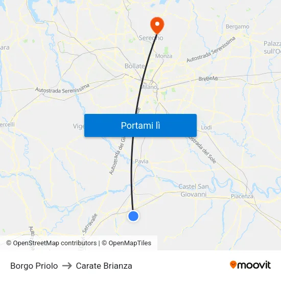 Borgo Priolo to Carate Brianza map