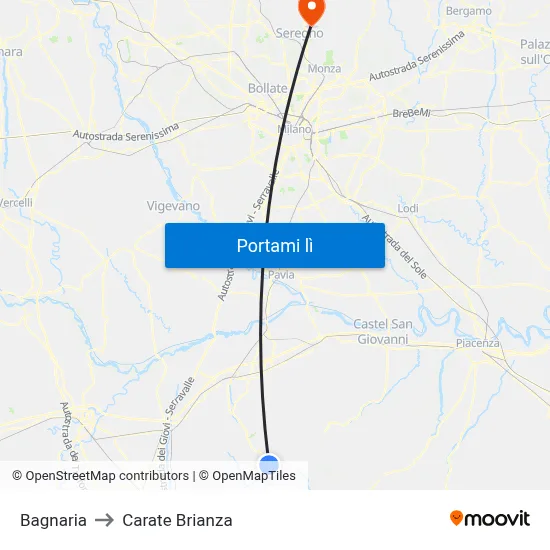 Bagnaria to Carate Brianza map