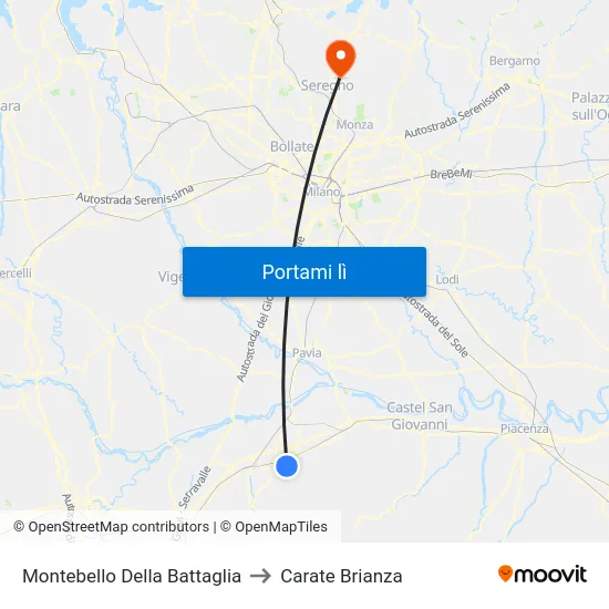 Montebello Della Battaglia to Carate Brianza map