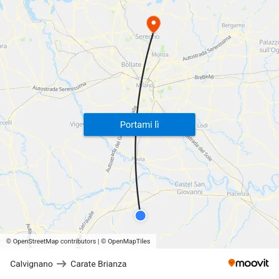 Calvignano to Carate Brianza map