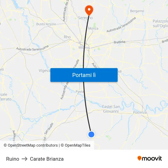 Ruino to Carate Brianza map
