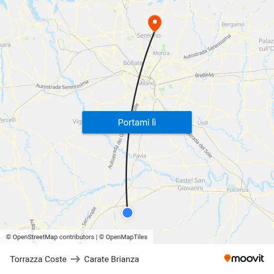 Torrazza Coste to Carate Brianza map