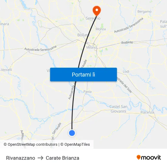 Rivanazzano to Carate Brianza map