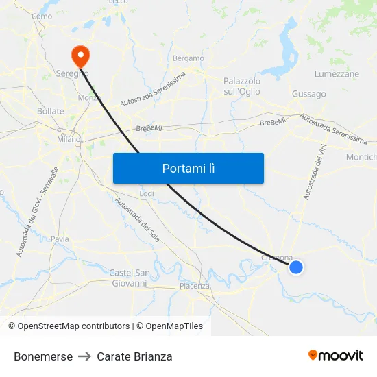 Bonemerse to Carate Brianza map