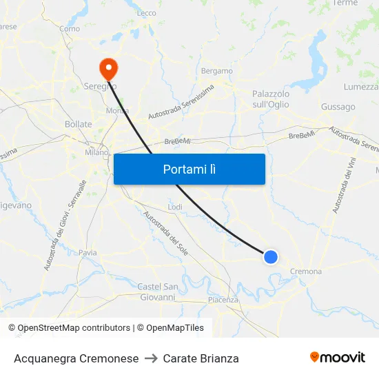 Acquanegra Cremonese to Carate Brianza map