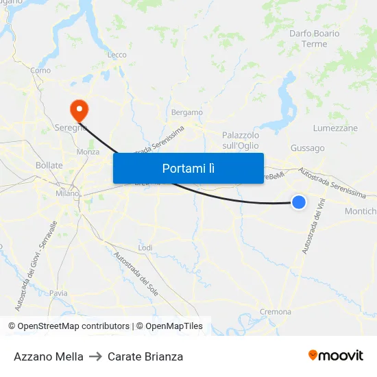 Azzano Mella to Carate Brianza map