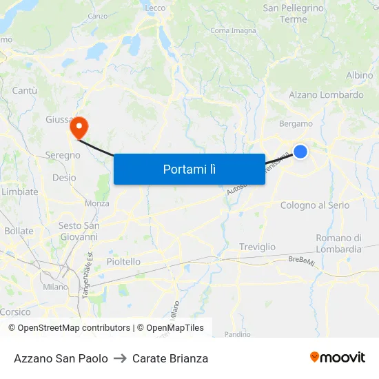 Azzano San Paolo to Carate Brianza map