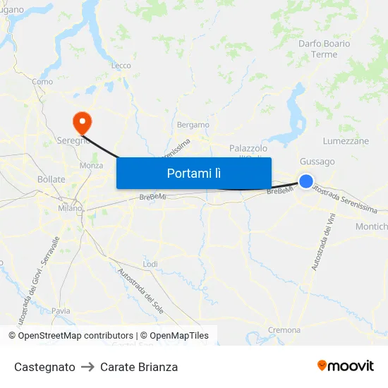 Castegnato to Carate Brianza map