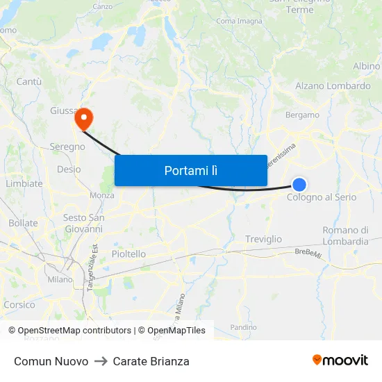 Comun Nuovo to Carate Brianza map
