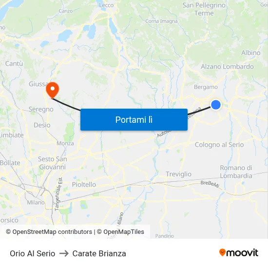 Orio Al Serio to Carate Brianza map