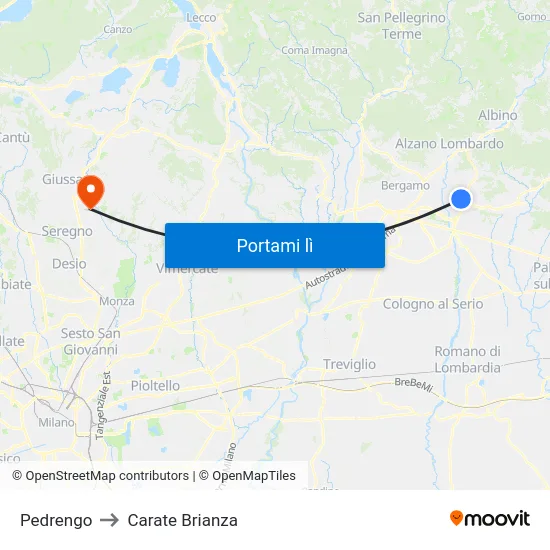 Pedrengo to Carate Brianza map