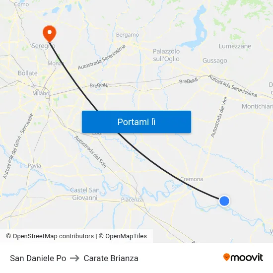 San Daniele Po to Carate Brianza map