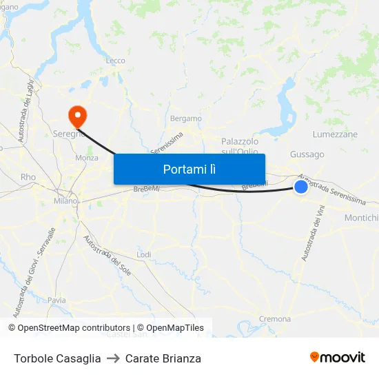 Torbole Casaglia to Carate Brianza map