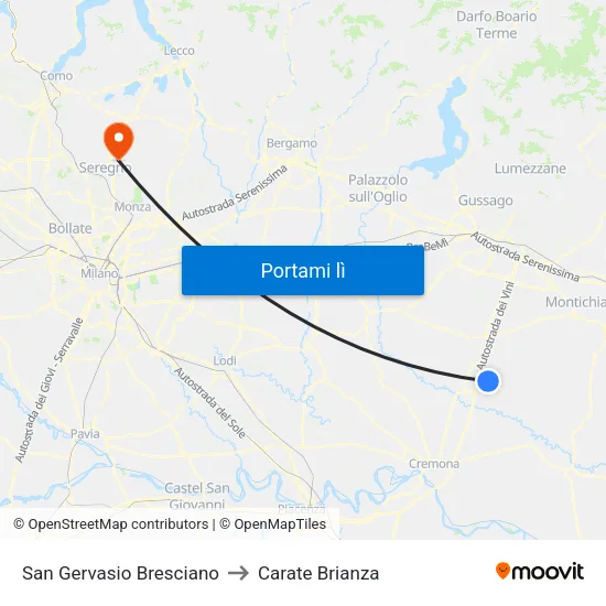 San Gervasio Bresciano to Carate Brianza map