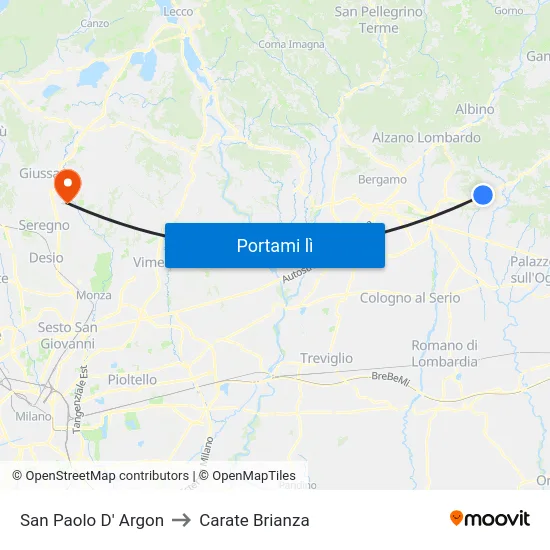 San Paolo D' Argon to Carate Brianza map