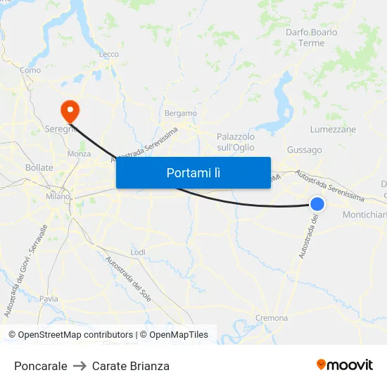 Poncarale to Carate Brianza map