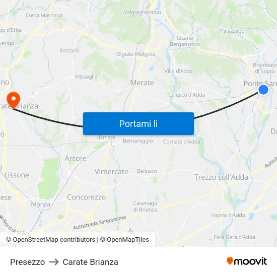 Presezzo to Carate Brianza map
