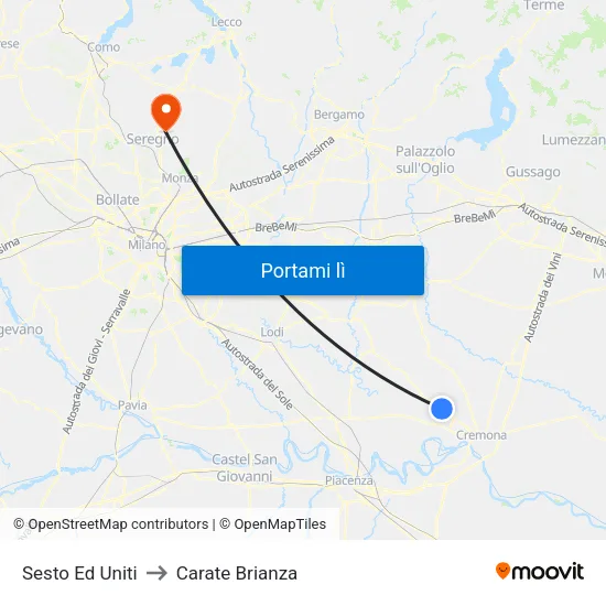 Sesto Ed Uniti to Carate Brianza map
