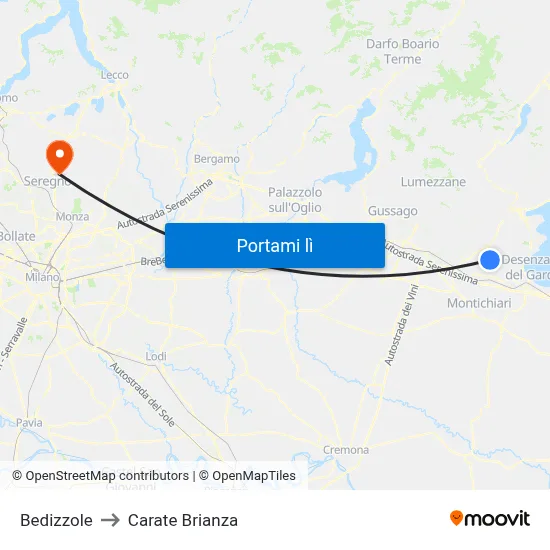 Bedizzole to Carate Brianza map