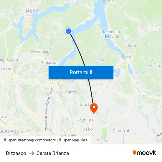Dizzasco to Carate Brianza map