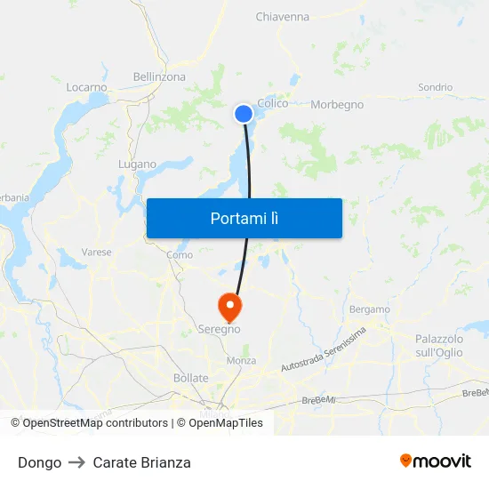Dongo to Carate Brianza map