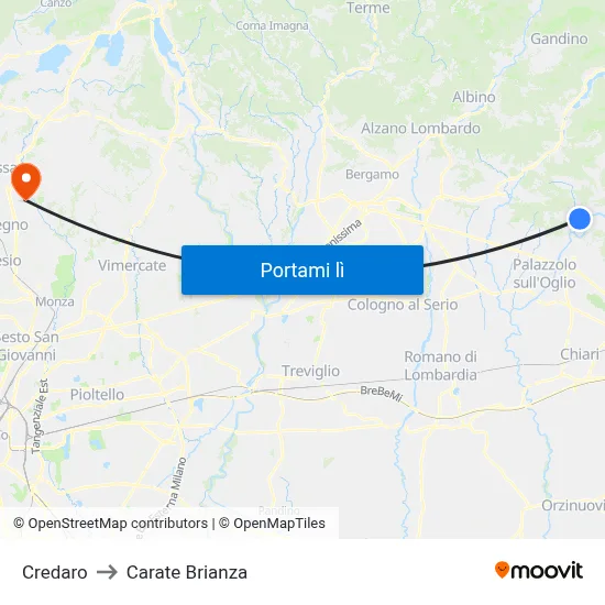 Credaro to Carate Brianza map