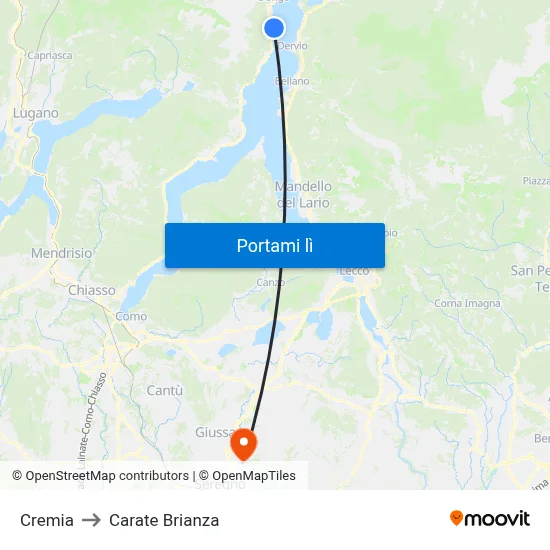 Cremia to Carate Brianza map