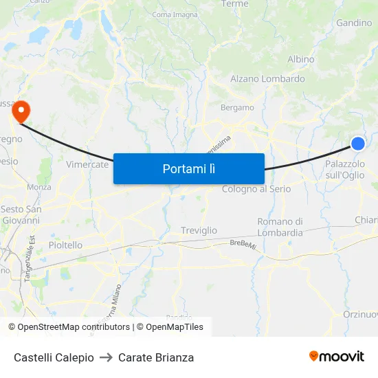 Castelli Calepio to Carate Brianza map