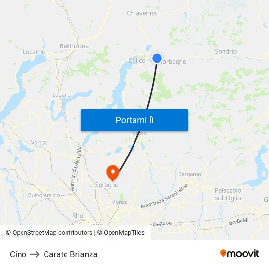 Cino to Carate Brianza map