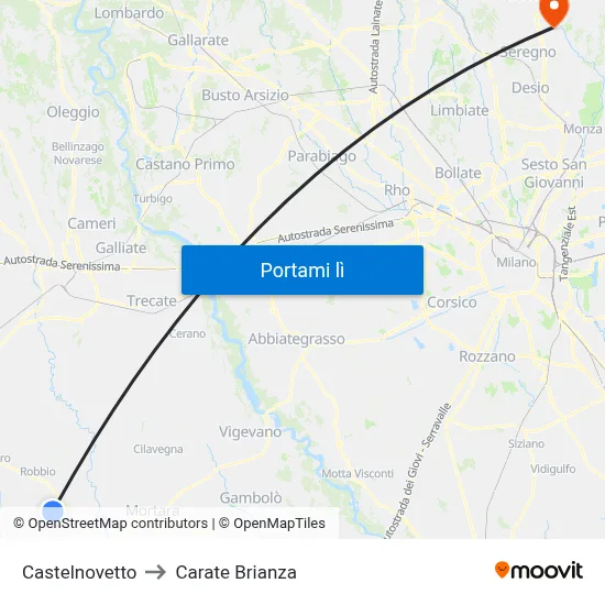 Castelnovetto to Carate Brianza map