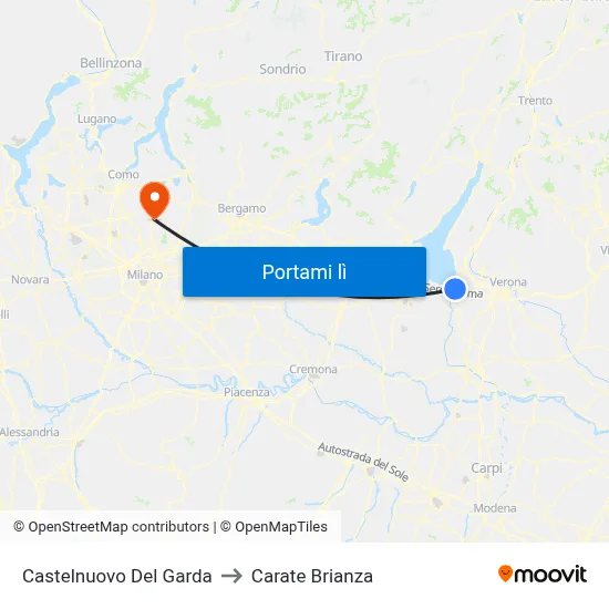 Castelnuovo Del Garda to Carate Brianza map