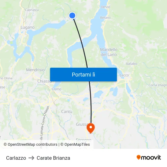 Carlazzo to Carate Brianza map