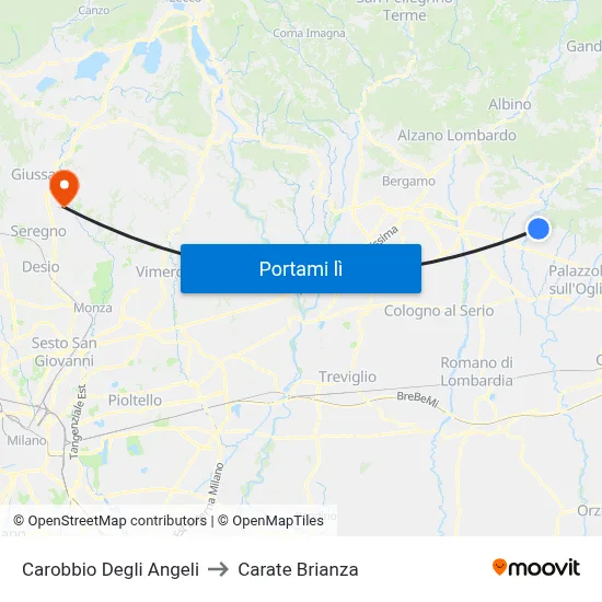 Carobbio Degli Angeli to Carate Brianza map