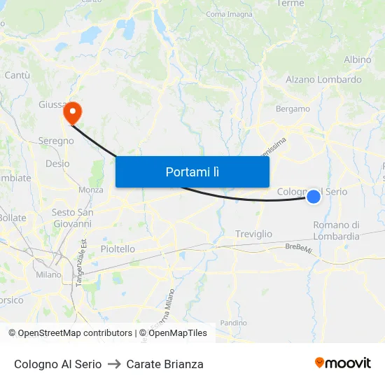 Cologno Al Serio to Carate Brianza map