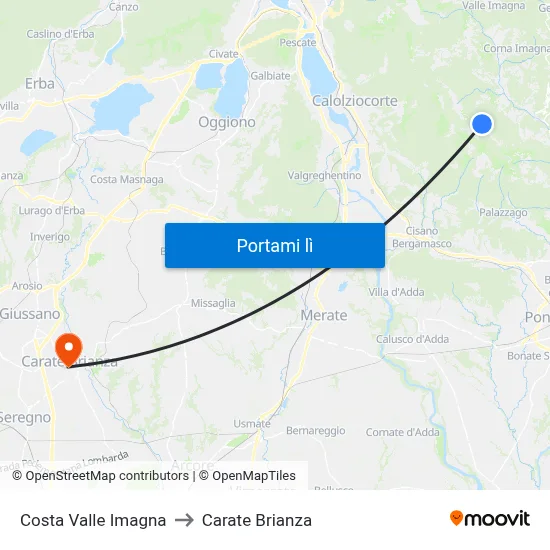 Costa Valle Imagna to Carate Brianza map