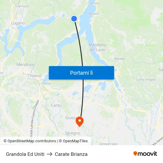 Grandola Ed Uniti to Carate Brianza map