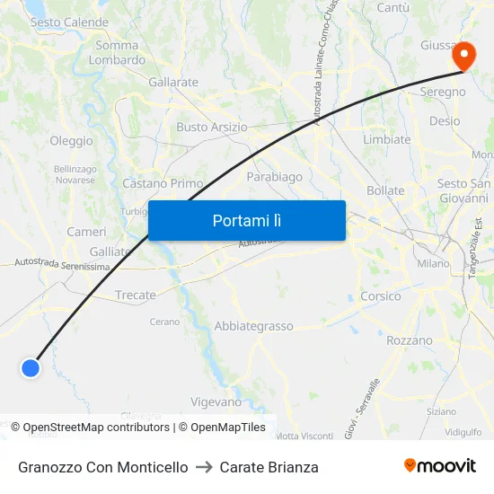 Granozzo Con Monticello to Carate Brianza map
