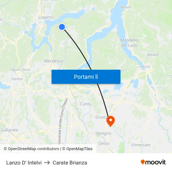 Lanzo D' Intelvi to Carate Brianza map