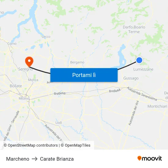 Marcheno to Carate Brianza map