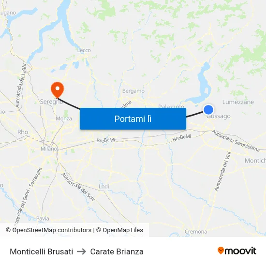 Monticelli Brusati to Carate Brianza map